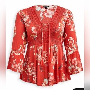 Torrid Red and White Floral Blouse